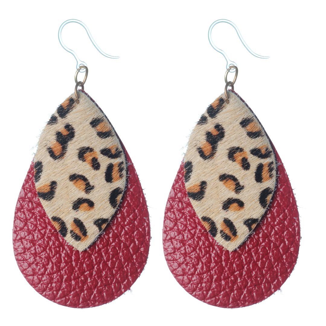 Double Layer Leopard Print Earrings (Teardrop Dangles)