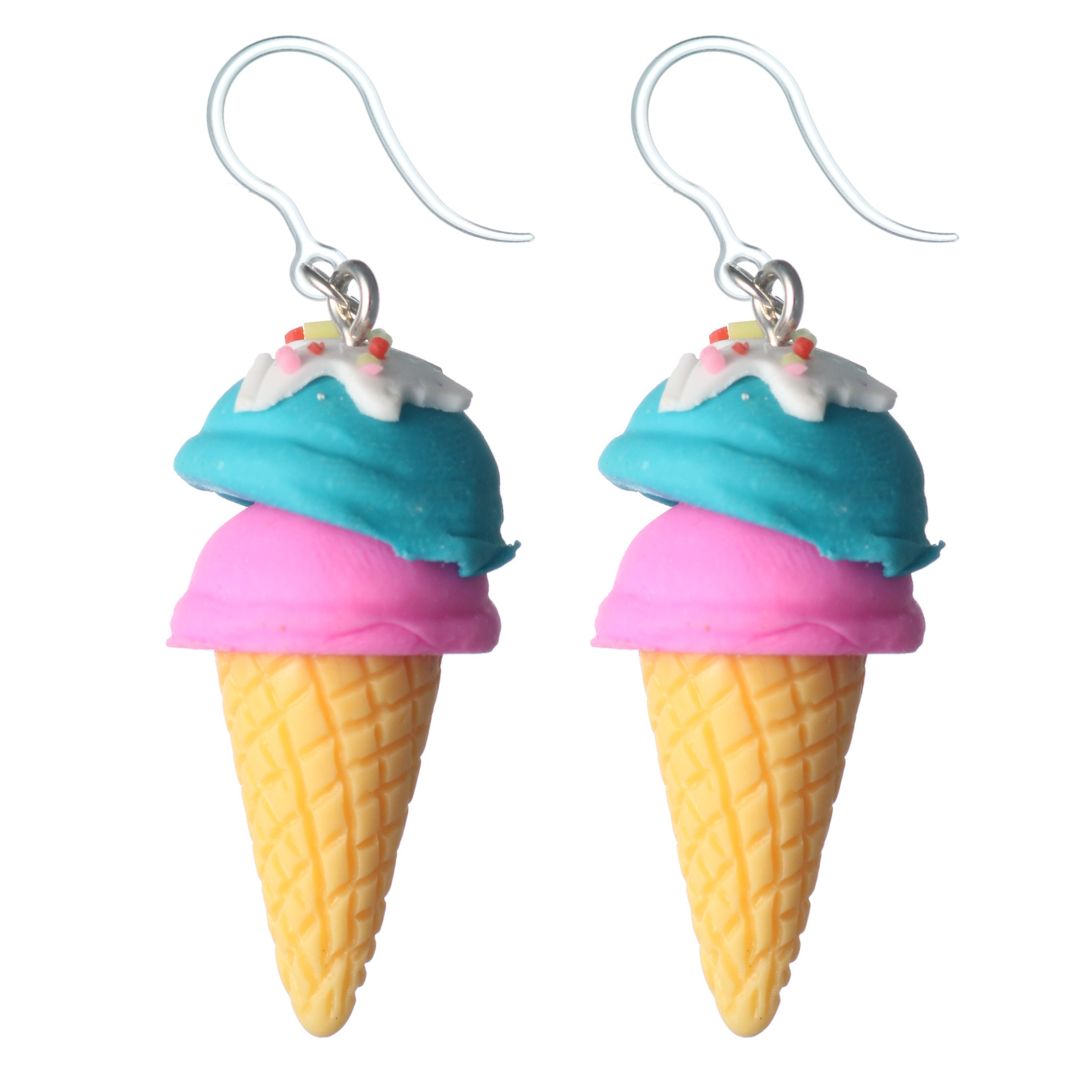 Double Scoop Ice Cream Dangles Hypoallergenic Earrings for Sensitive Ears Made with Plastic Posts