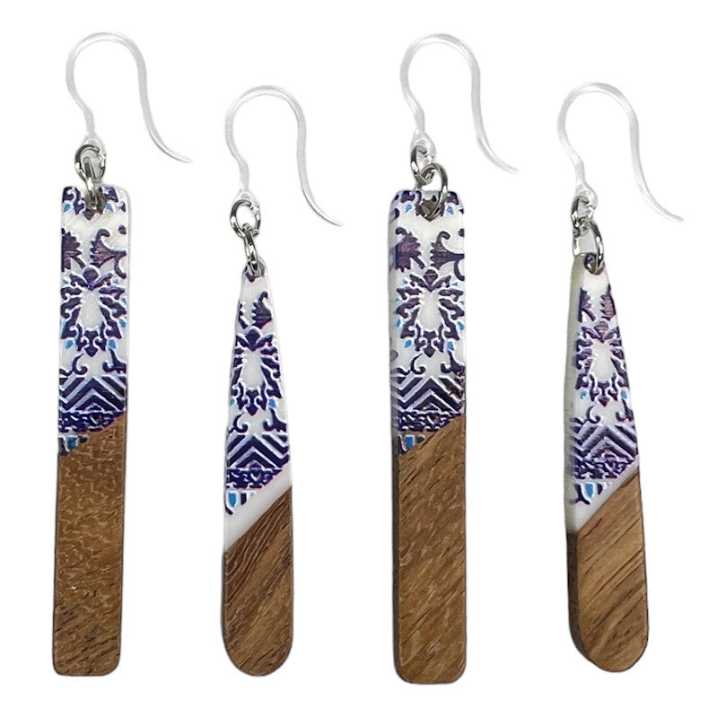Stamped Wooden Celluloid Bar Earrings (Dangles) - all styles