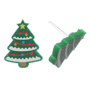 Exaggerated Decorated Christmas Tree Studs Hypoallergenic Earrings for Sensitive Ears Made with Plastic Posts