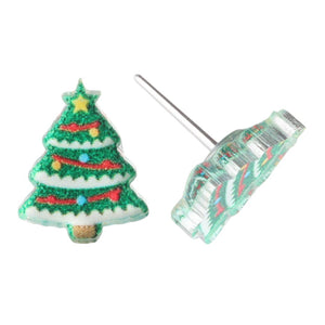 Exaggerated Decorated Christmas Tree Earrings (Studs)