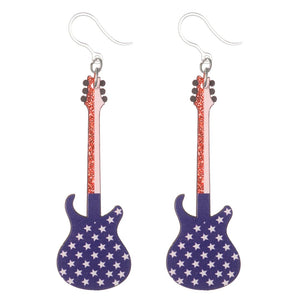 Exaggerated Patriotic Guitar Dangles Hypoallergenic Earrings for Sensitive Ears Made with Plastic Posts