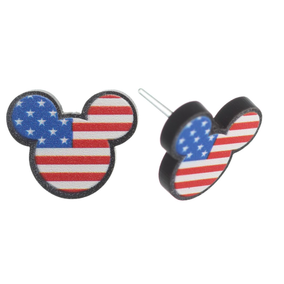 Exaggerated Patriotic Mouse Studs Hypoallergenic Earrings for Sensitive Ears Made with Plastic Posts