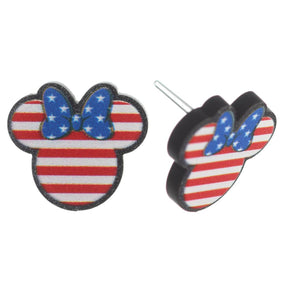 Exaggerated Patriotic Mouse Studs Hypoallergenic Earrings for Sensitive Ears Made with Plastic Posts