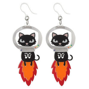 Exaggerated Astronaut Cat Dangles Hypoallergenic Earrings for Sensitive Ears Made with Plastic Posts