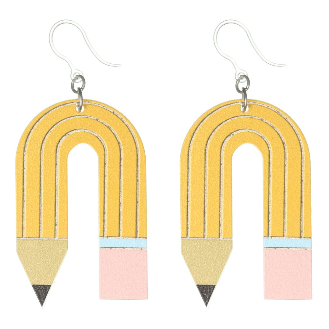 Exaggerated Bendy Pencil Dangles Hypoallergenic Earrings for Sensitive Ears Made with Plastic Posts