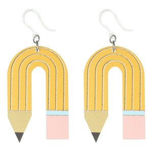 Exaggerated Bendy Pencil Dangles Hypoallergenic Earrings for Sensitive Ears Made with Plastic Posts