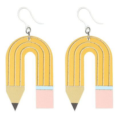 Exaggerated Bendy Pencil Dangles Hypoallergenic Earrings for Sensitive Ears Made with Plastic Posts