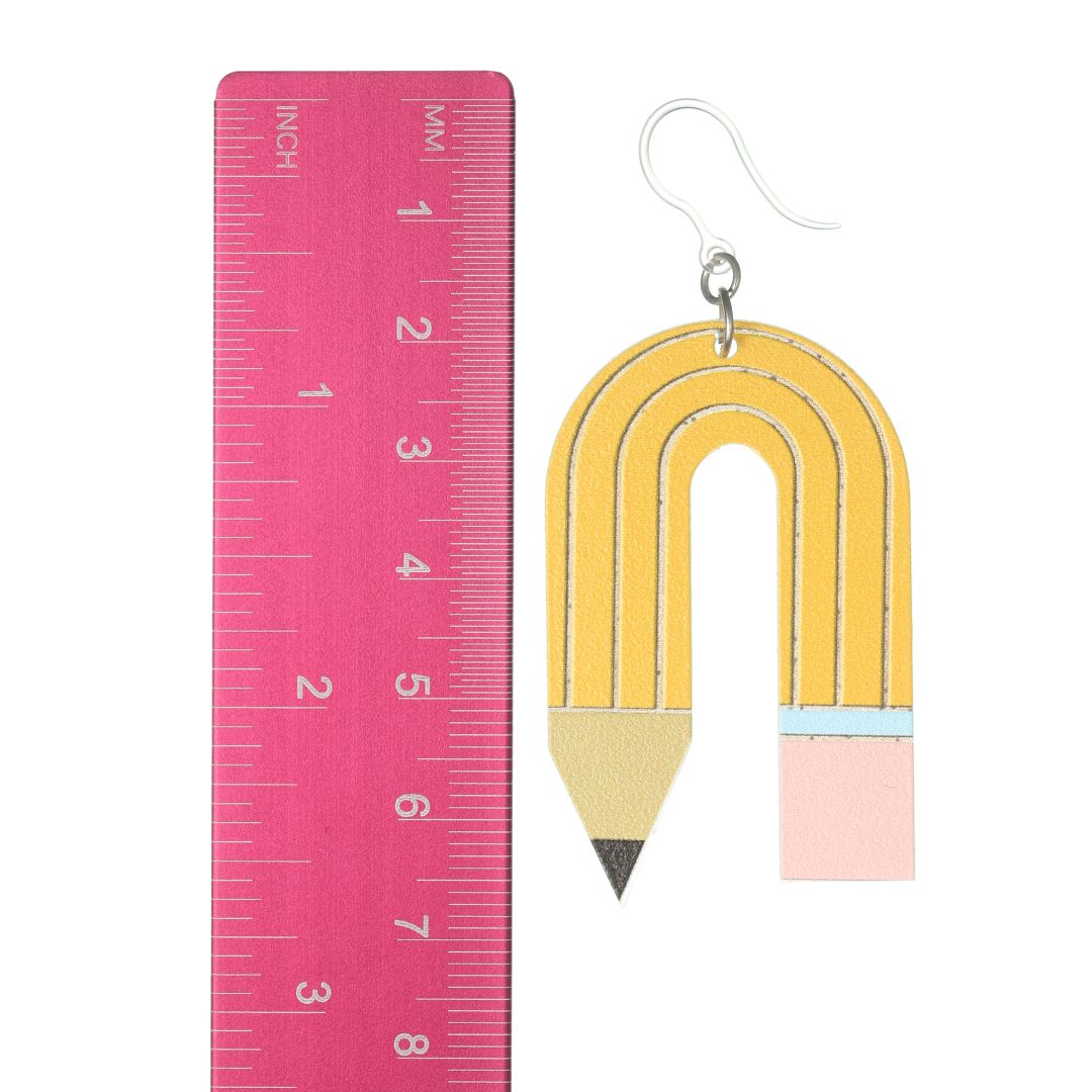Small Blackboard Book Pencil Ruler Dangle Earrings – Asymmetric Funny Earrings For Women, Students, Teachers