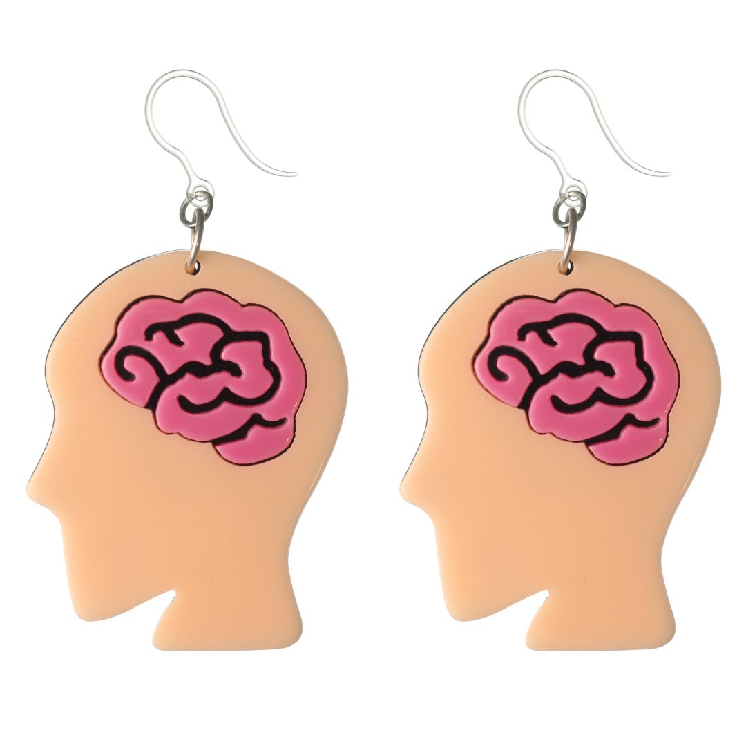 Exaggerated Brain Dangles Hypoallergenic Earrings for Sensitive Ears Made with Plastic Posts