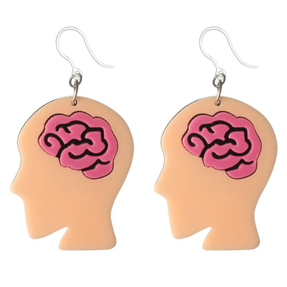Exaggerated Brain Dangles Hypoallergenic Earrings for Sensitive Ears Made with Plastic Posts