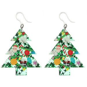 Exaggerated Festive Christmas Tree Dangles Hypoallergenic Earrings for Sensitive Ears Made with Plastic Posts