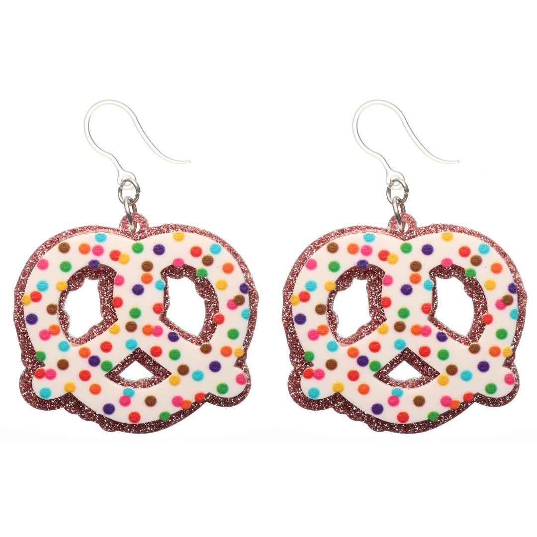 Exaggerated Frosted Pretzel Dangles Hypoallergenic Earrings for Sensitive Ears Made with Plastic Posts