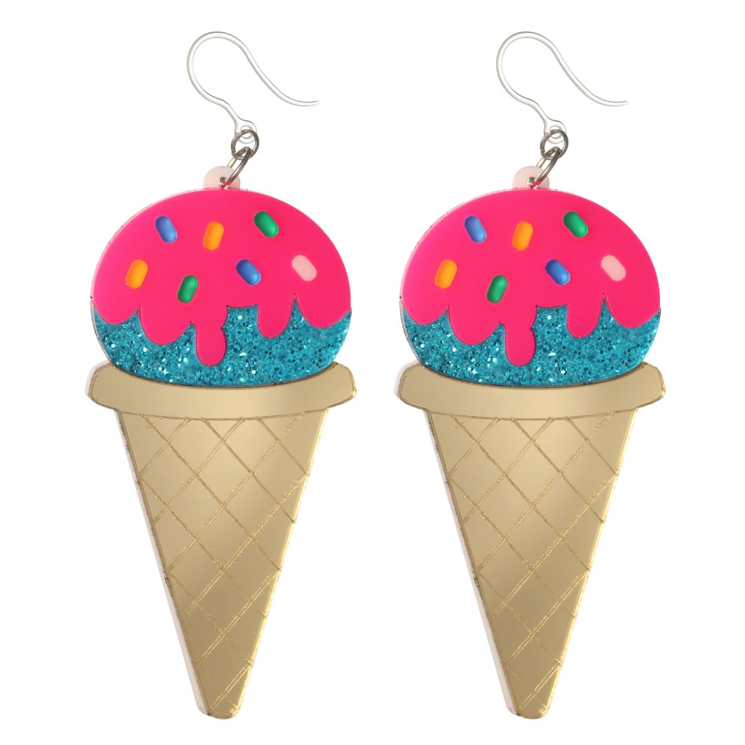 Exaggerated Ice Cream Dangles Hypoallergenic Earrings for Sensitive Ears Made with Plastic Posts