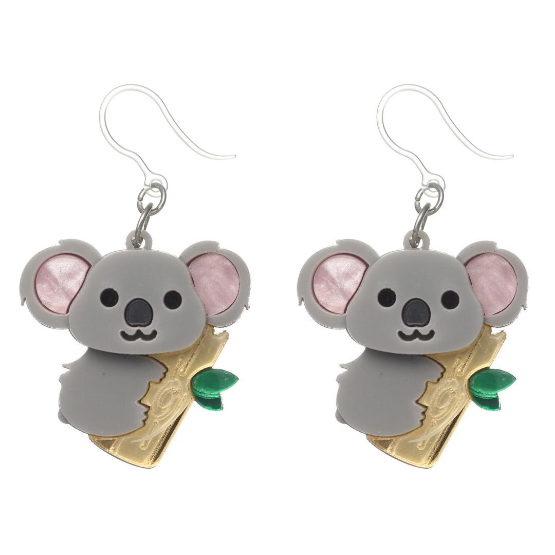 Exaggerated Koala Bamboo Dangles Hypoallergenic Earrings for Sensitive Ears Made with Plastic Posts