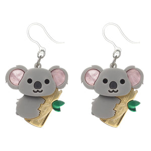 Exaggerated Koala Bamboo Dangles Hypoallergenic Earrings for Sensitive Ears Made with Plastic Posts