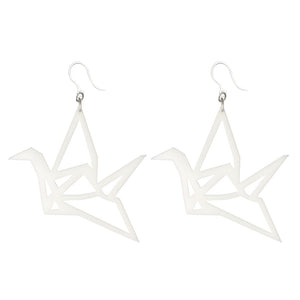 Exaggerated Origami Crane Dangles Hypoallergenic Earrings for Sensitive Ears Made with Plastic Posts