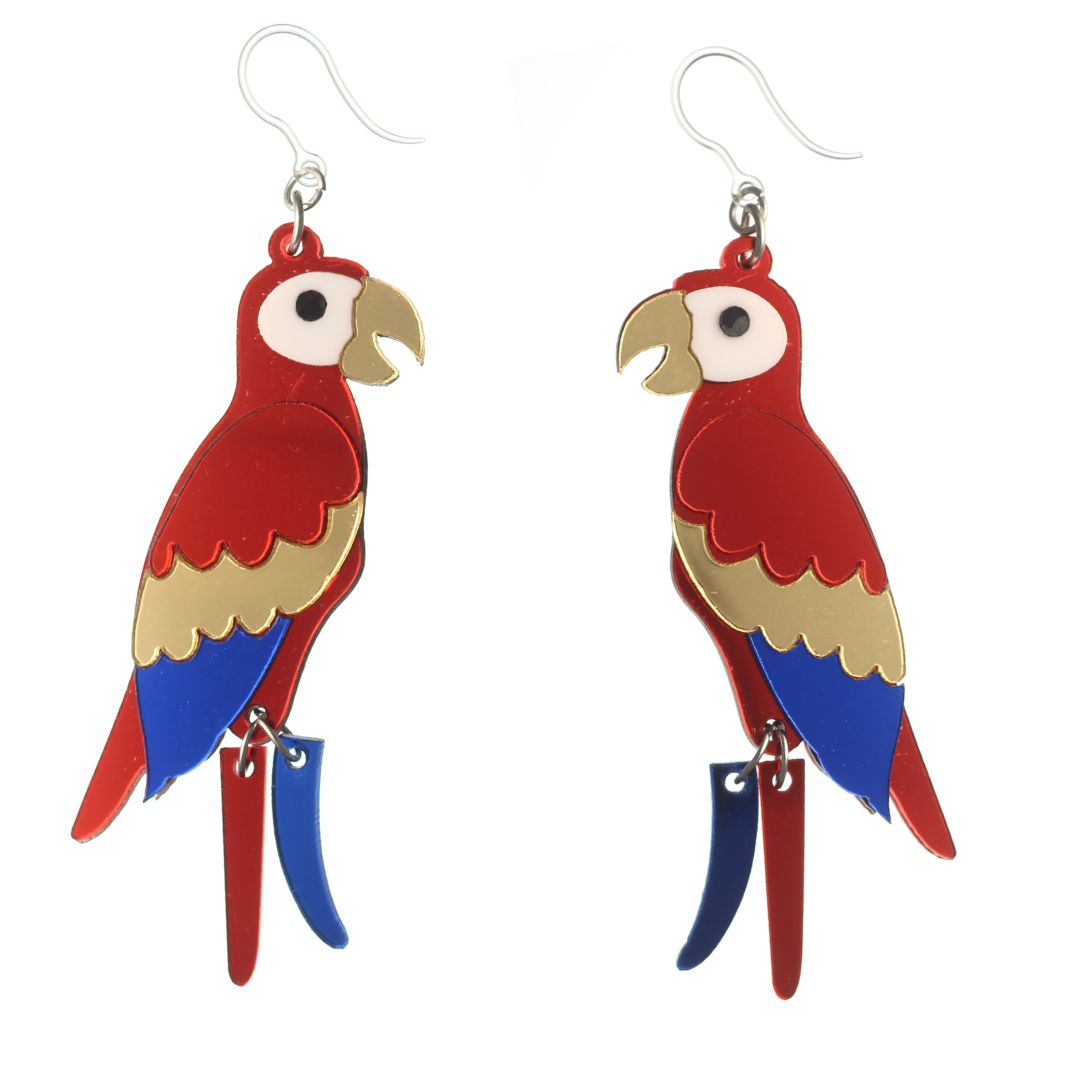 Exaggerated Parrot Dangles Hypoallergenic Earrings for Sensitive Ears Made with Plastic Posts