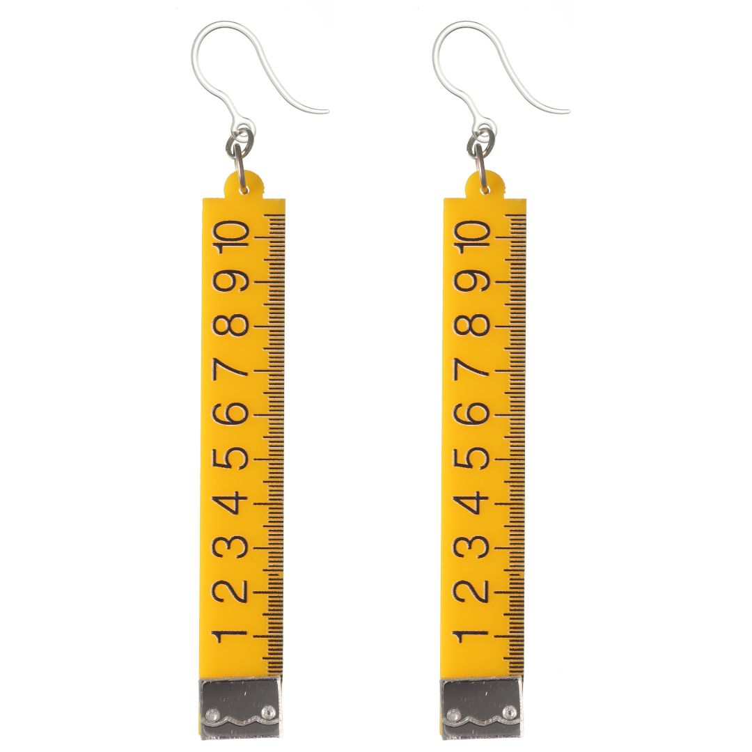 Exaggerated Tape Measure Dangles Hypoallergenic Earrings for Sensitive Ears Made with Plastic Posts