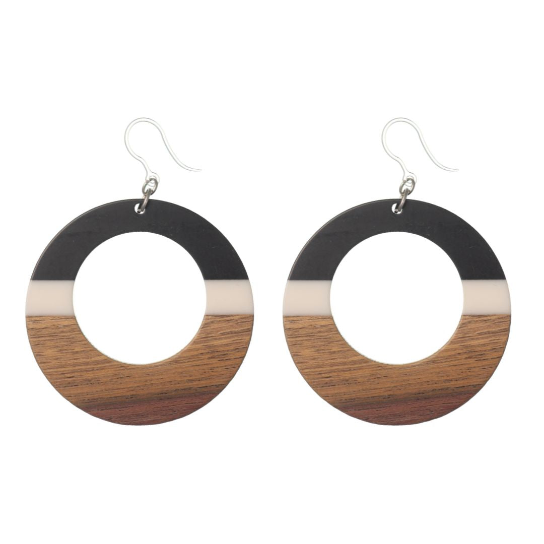 Exaggerated Wooden Celluloid Hoop Dangles Hypoallergenic Earrings for Sensitive Ears Made with Plastic Posts