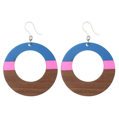 Exaggerated Wooden Celluloid Hoop Dangles