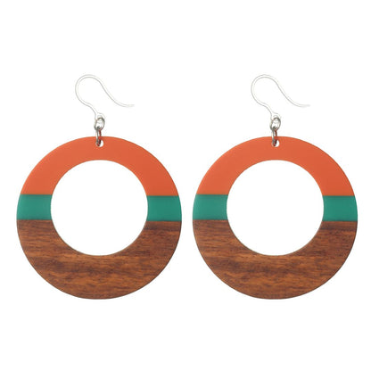Exaggerated Wooden Celluloid Hoop Dangles