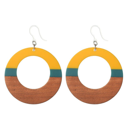 Exaggerated Wooden Celluloid Hoop Dangles