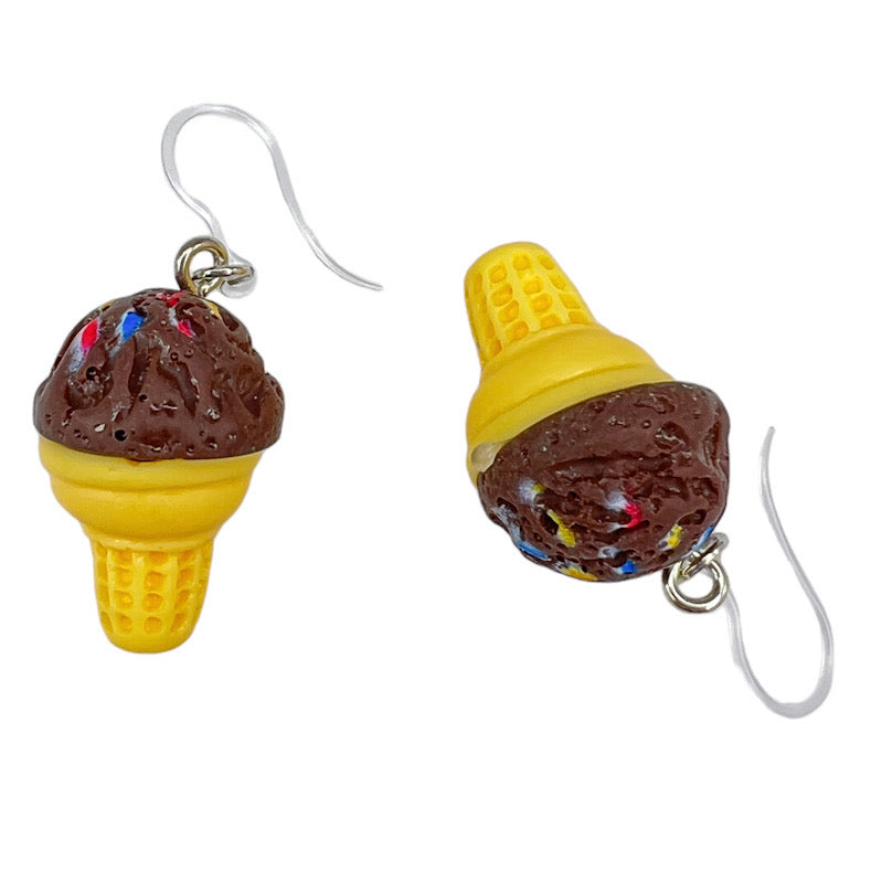 Sprinkle Ice Cream Cone Earrings (Dangles) - brown