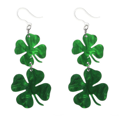 Falling Clover Leaf Dangles Hypoallergenic Earrings for Sensitive Ears Made with Plastic Posts