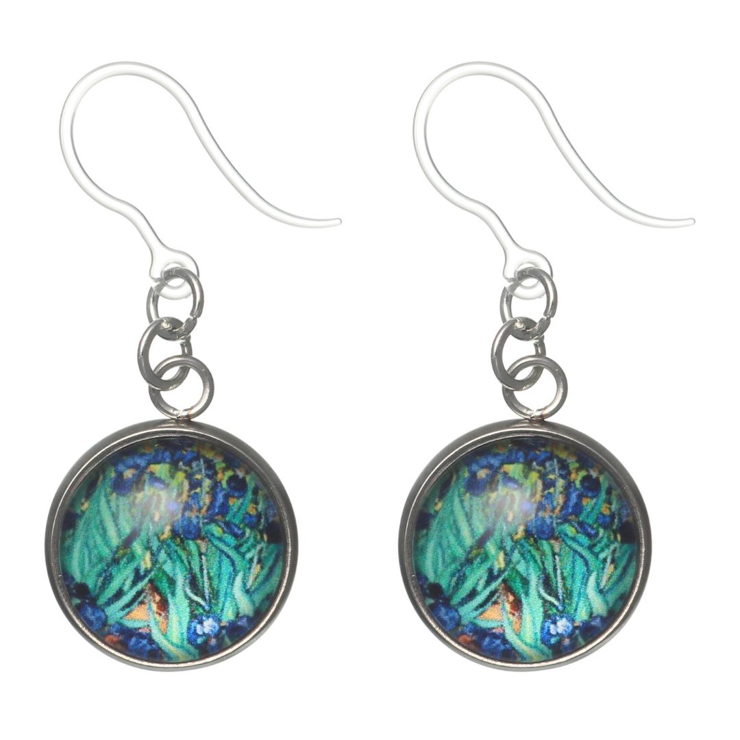 Glass Van Gogh Irises Dangles Hypoallergenic Earrings for Sensitive Ears Made with Plastic Posts