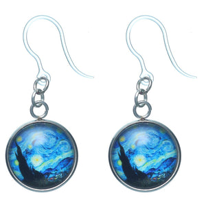 Glass Van Gogh Starry Night Dangles Hypoallergenic Earrings for Sensitive Ears Made with Plastic Posts