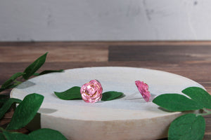 Glassy Pink Rose Studs Hypoallergenic Earrings for Sensitive Ears with Plastic Posts