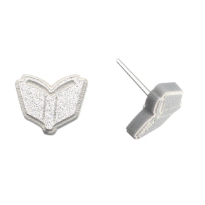 Glitter Book Studs Hypoallergenic Earrings for Sensitive Ears Made with Plastic Posts