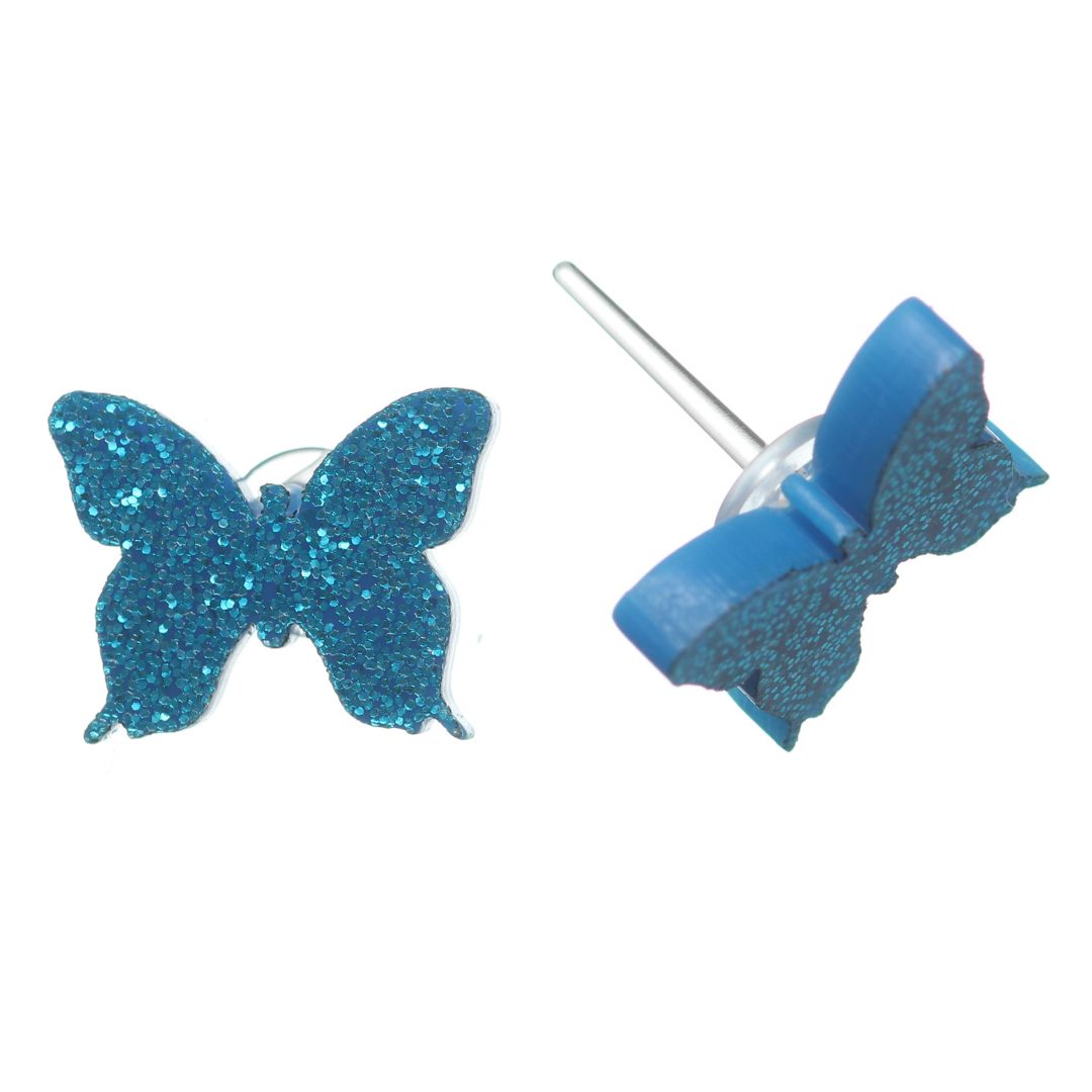 Glitter Butterfly Studs Hypoallergenic Earrings for Sensitive Ears Made with Plastic Posts