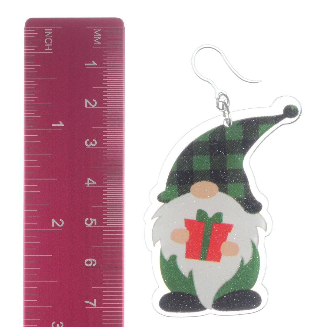 Exaggerated Sparkly Christmas Gnome Earrings (Dangles) - green - size