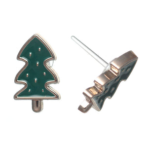 Gold Rimmed Christmas Tree Studs Hypoallergenic Earrings for Sensitive Ears Made with Plastic Posts