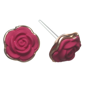 Gold Rimmed Rose Studs Hypoallergenic Earrings for Sensitive Ears Made with Plastic Posts