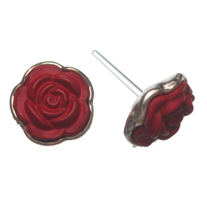 Gold Rimmed Rose Studs Hypoallergenic Earrings for Sensitive Ears Made with Plastic Posts