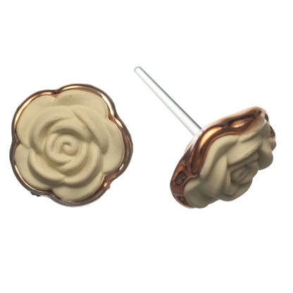 Gold Rimmed Rose Earrings (Studs) - sand