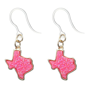 Faux Druzy Texas Earrings (Dangles) - gold rimmed pink