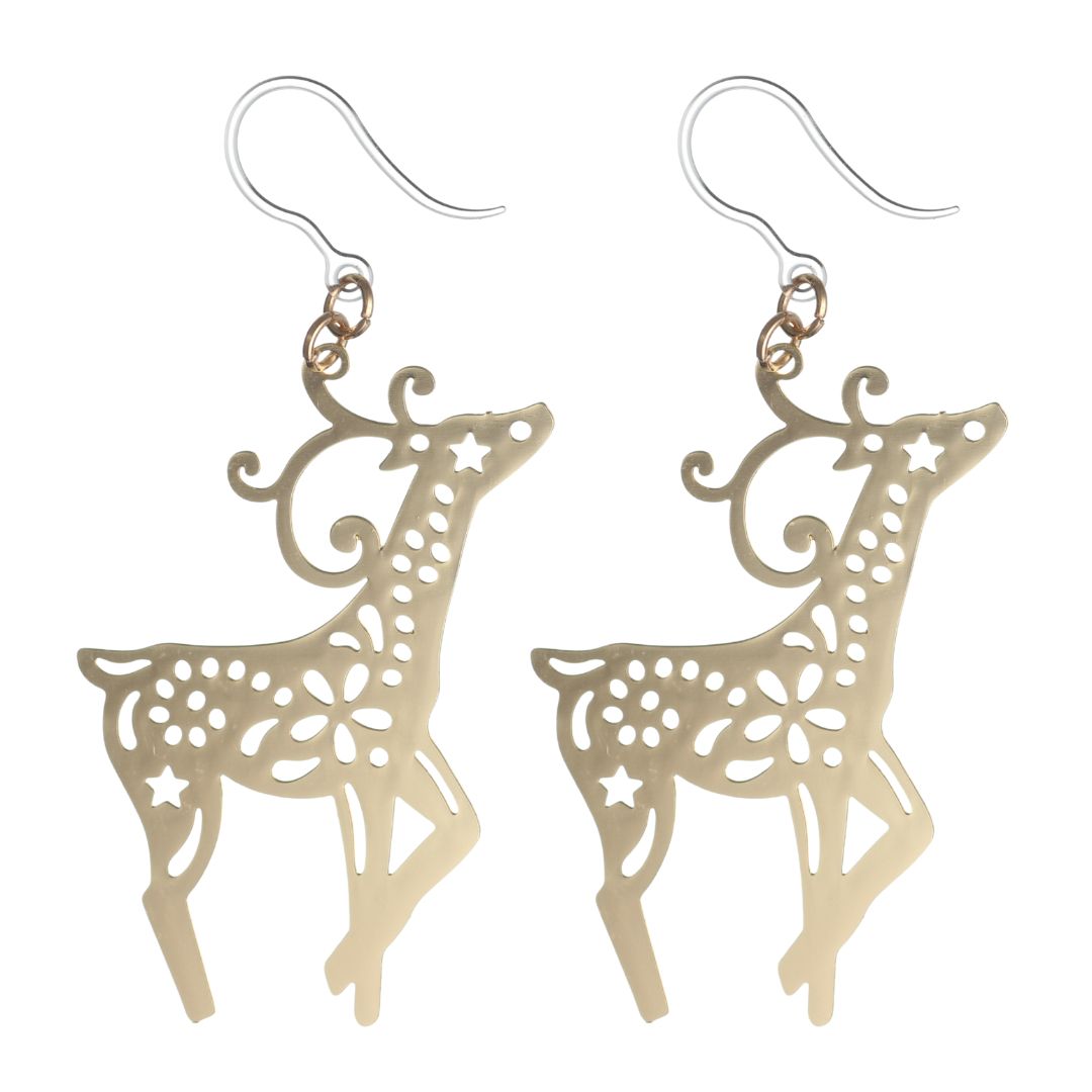 Large Reindeer Dangles Hypoallergenic Earrings for Sensitive Ears Made with Plastic Posts