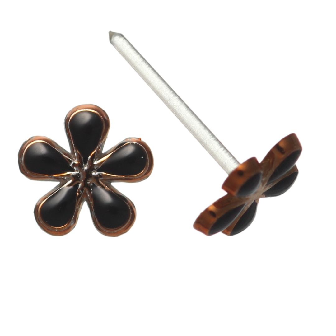 Tiny Gold Rimmed Flower Earrings (Studs) - black - 7mm