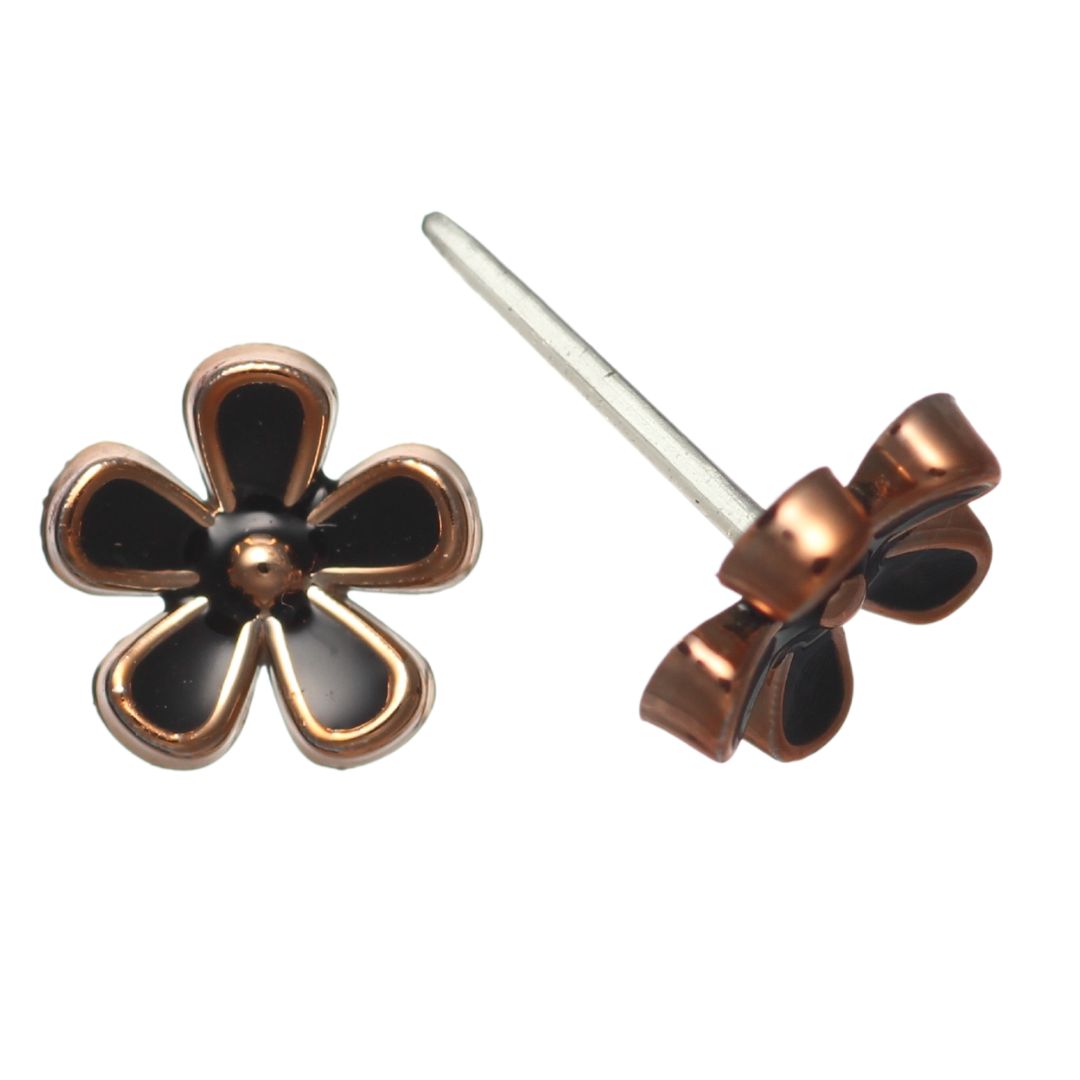 Tiny Gold Rimmed Flower Earrings (Studs) - white - 9mm