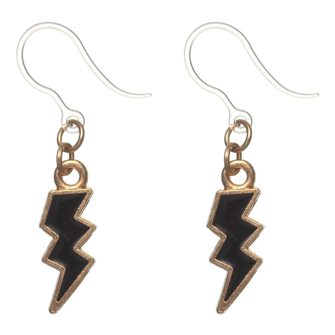 Gold Rimmed Lightning Bolt Dangles Hypoallergenic Earrings for Sensitive Ears Made with Plastic Posts