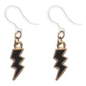 Gold Rimmed Lightning Bolt Dangles Hypoallergenic Earrings for Sensitive Ears Made with Plastic Posts