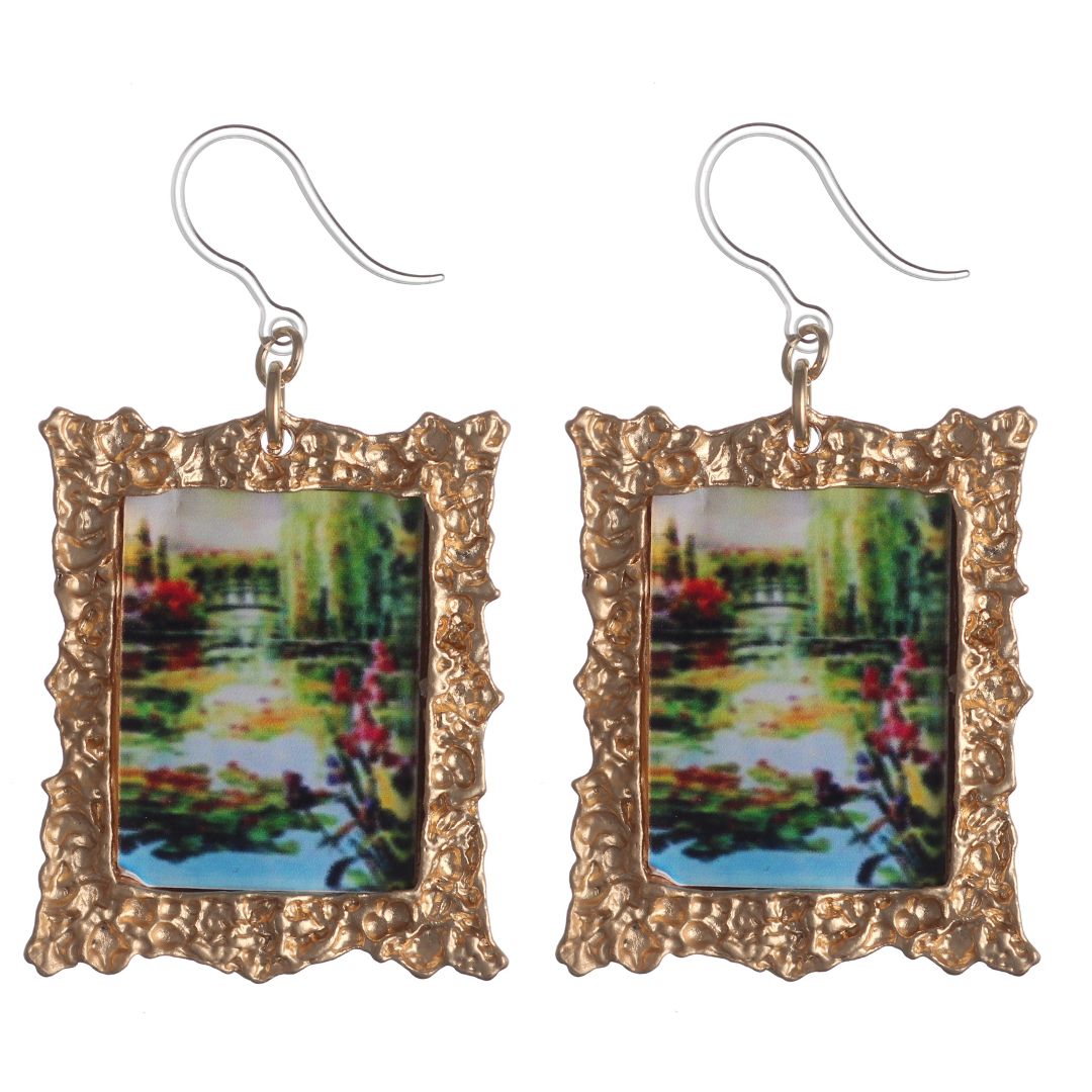 Exaggerated Monet Framed Art Earrings (Dangles) - green