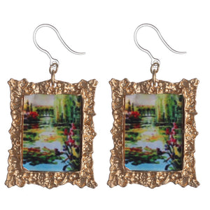 Exaggerated Monet Framed Art Earrings (Dangles) - green