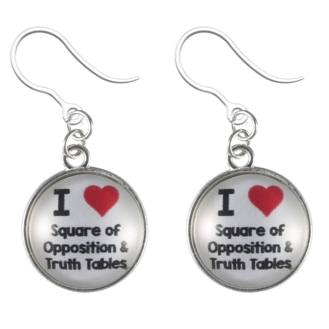 I Love Logic Earrings (Dangles) - square of opposition and truth tables