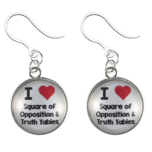 I Love Logic Earrings (Dangles) - square of opposition and truth tables
