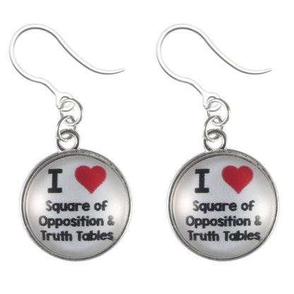 I Love Logic Earrings (Dangles) - square of opposition and truth tables